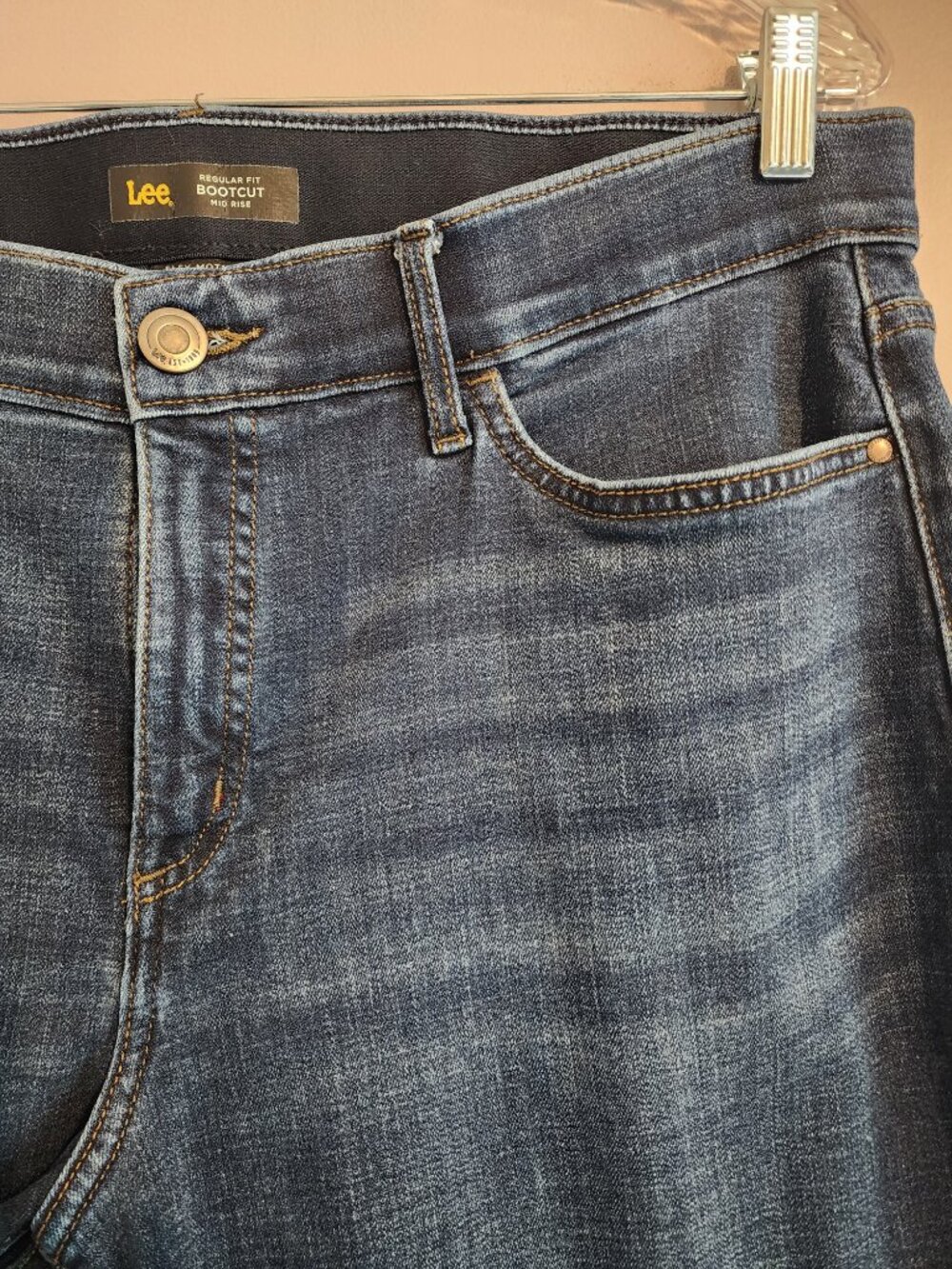 2/$25 Lee Flex Motion Mid Rise Regular Fit Bootcut Dark Wash Jeans Size 16 Long - Picture 4 of 10